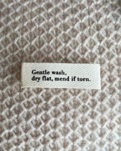 Gentle wash, dry flat, mend if torn. 1,5x5